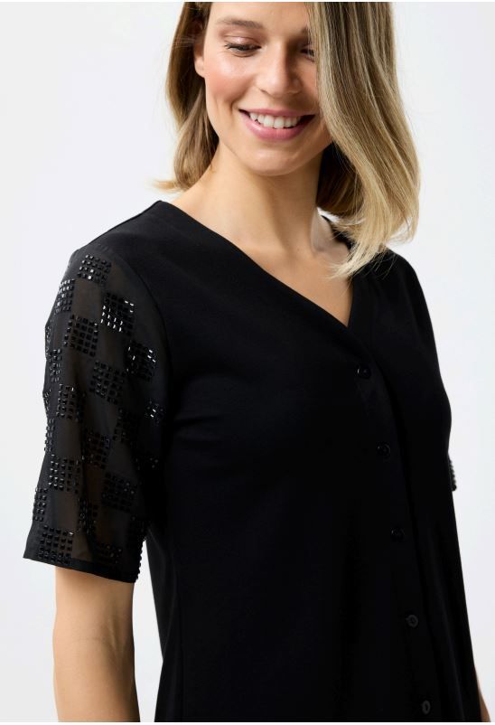 LEO&UGO CARDI/TOP WITH EMBELLISHED SHORT SLEEVES