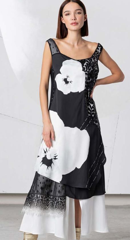 ELISA CAVALETTI BLACK AND WHITE LONG DRESS