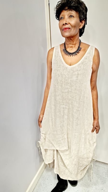 LA HAINE INSIDE US ASYMMETRIC LINEN DRESS-SAND