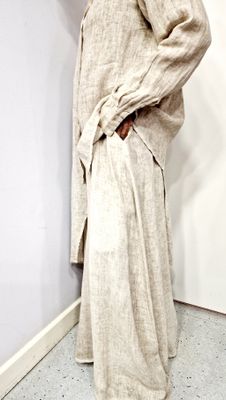 LA HAINE INSIDE US WIDE LEG LINEN TROUSERS-SAND