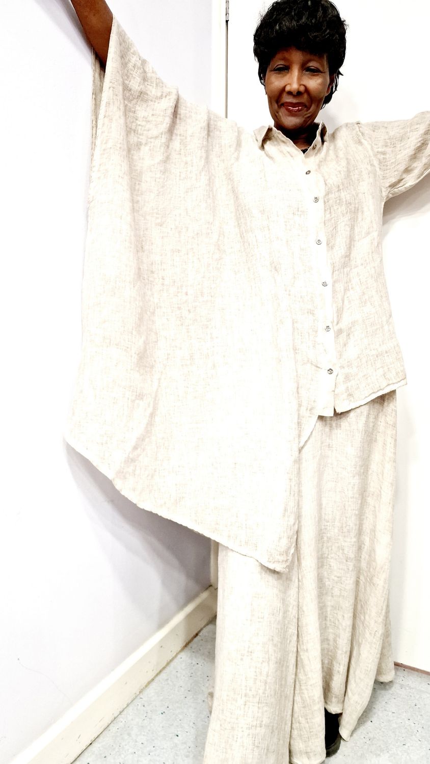 LA HAINE INSIDE US ASYMMETRIC LINEN SHIRT-SAND