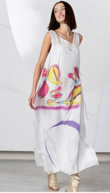 ELISA CAVALETTI DOUBLE LAYERED DRESS-WHITE/ FUSHIA PRINT