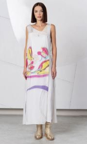 ELISA CAVALETTI DOUBLE LAYERED DRESS-WHITE/ FUSHIA PRINT