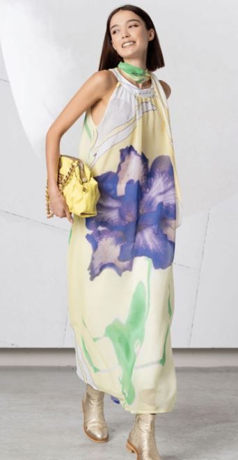 ELISA CAVALETTI MAXI DRESS-YELLOW/PURPLE