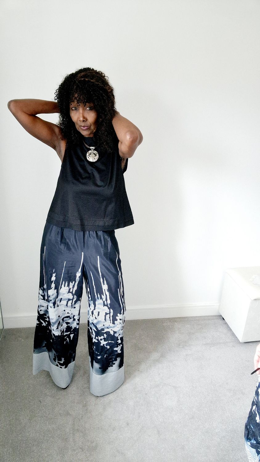 KAMUFLAGE WIDE LEG TROUSERS BLACK-WHITE