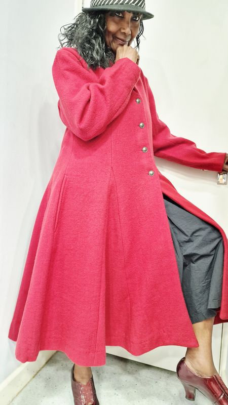 EWAIWALLA WOOL LONG COAT MAJROS-RED