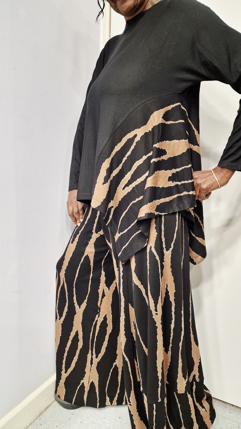 ALEMBIKA ASYMMETRICAL TUNIC TOP-BLACK/BROWN