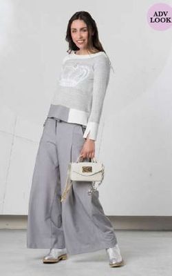 ELISA CAVALETTI WIDE LEG TROUSERS(LIGHT GREY)
