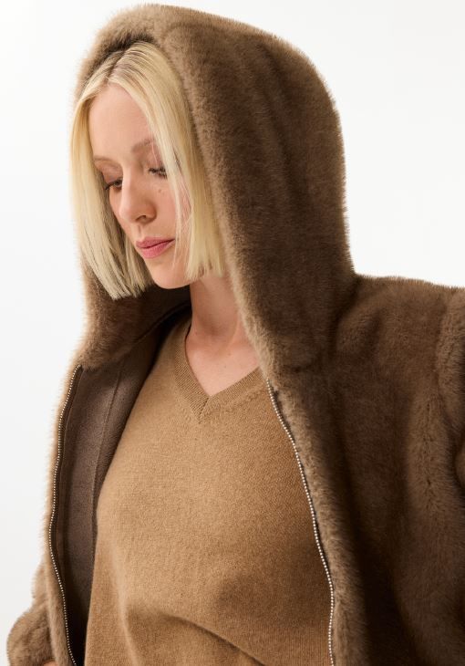 LEO&UGO FAUX FUR RIVERSABLE JACKET-CAMEL
