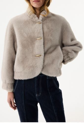 LEO&UGO FAUX FUR JACKET-LIGHT GREY