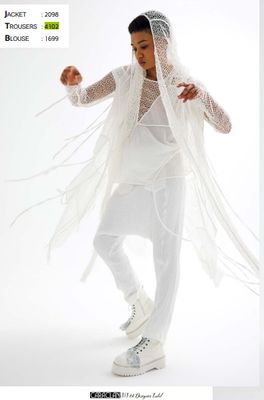 CARACLAN LONG NET JACKET WITH HOOD - BLACK (IMAGE WHITE)