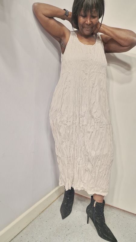 PRIVATSACHEN SLEEVELESS CRINKLE COTTON DRESS PROSPERIHR-KIESEL PRIVATSACHEN SLEEVELESS CRINKLE COTTON DRESS PROSPERIHR-KIESEL