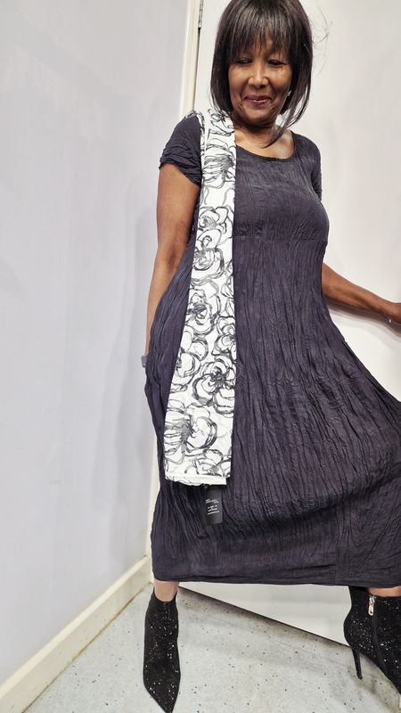 PRIVATSACHEN CRUSHED SILK DRESS MYRTESPIEL-KAVIAR PRIVATSACHEN CRUSHED SILK DRESS MYRTESPIEL-KAVIAR