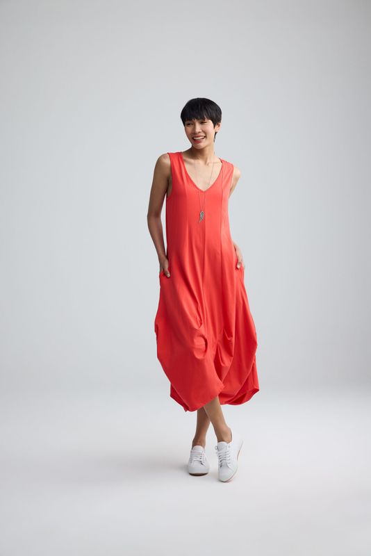 LUUKAA COTTON JERSEY DRESS-CALISTA-RED