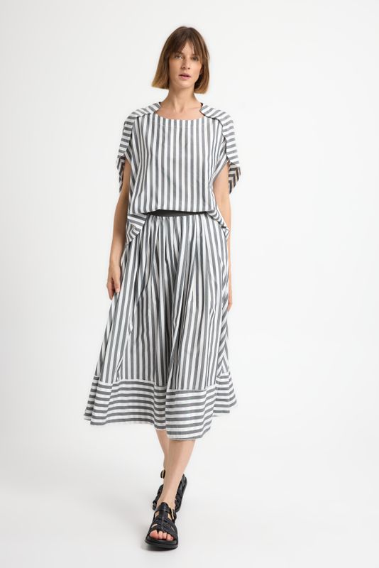 ISIK OZGUR STRIPED TUNIC TOP-WHITE/GREY