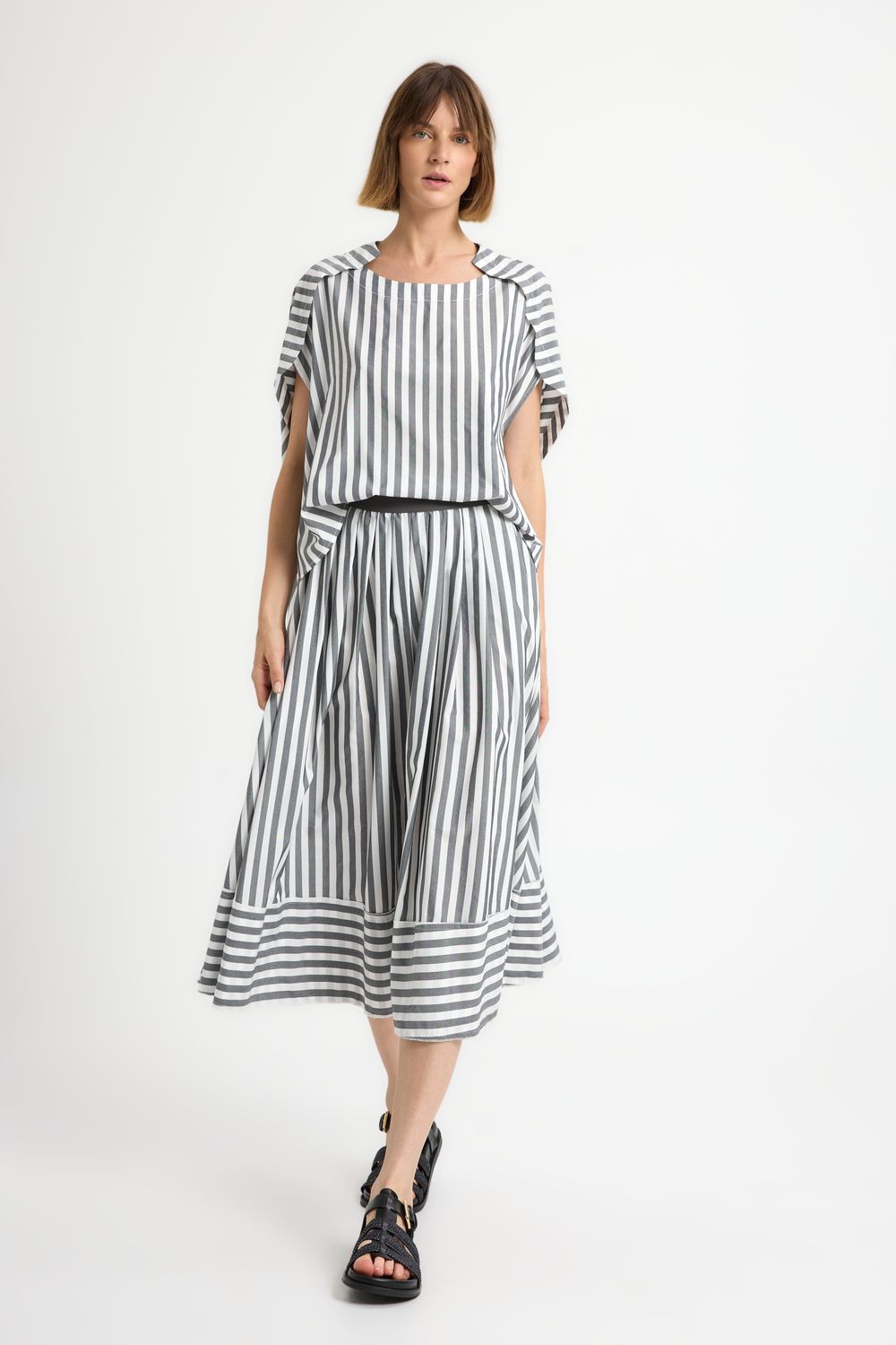 ISIK OZGUR STRIPED SKIRT-WHITE/GREY ISIK OZGUR STRIPED SKIRT-WHITE/GREY