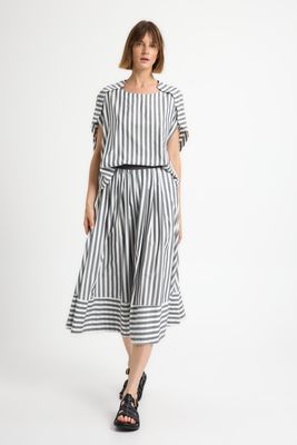 ISIK OZGUR STRIPED SKIRT-WHITE/GREY