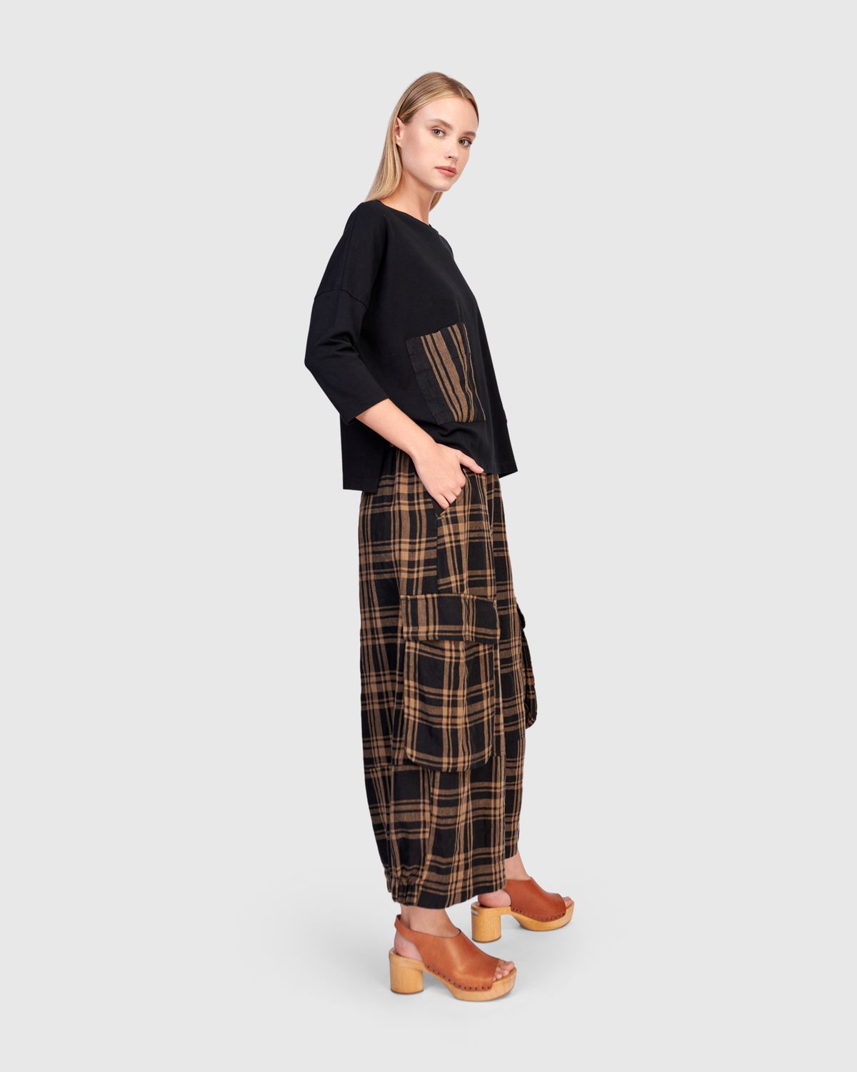 ALEMBIKA WIDE LEG CHECKED TROUSERS-CHECK ALEMBIKA WIDE LEG CHECKED TROUSERS-CHECK