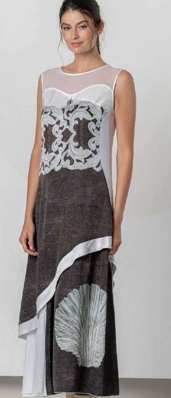 ELISA CAVALETTI MAXI DRESS-CONCHIGLIA-WHITE/BROWN