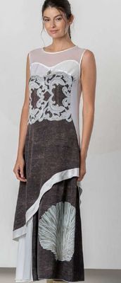 ELISA CAVALETTI MAXI DRESS-CONCHIGLIA-WHITE/BROWN