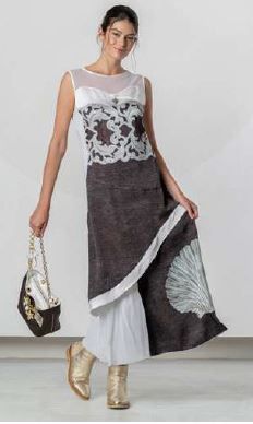 ELISA CAVALETTI MAXI DRESS-CONCHIGLIA-WHITE/BROWN