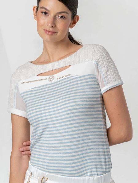 ELISA CAVALETTI T-SHIRT-OFF-WHITE LIGHT-BLUE