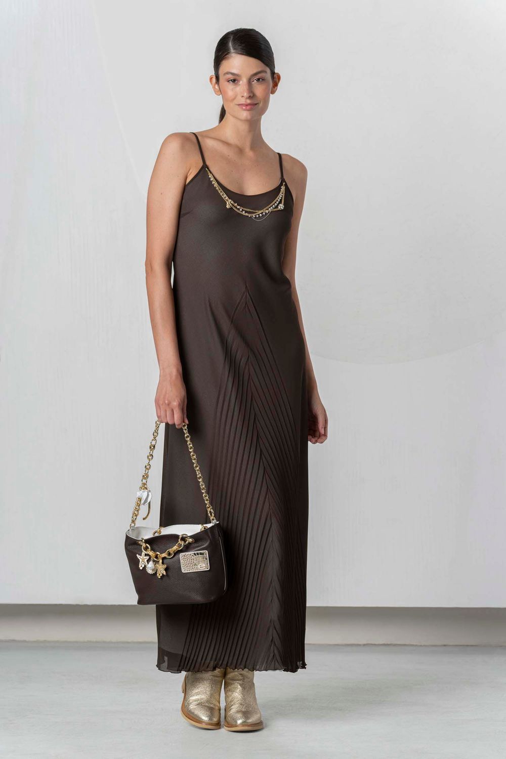 ELISA CAVALETTI STRAPPY DRESS PERUGIA-BROWN