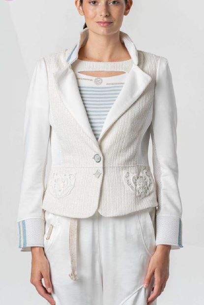 ELISA CAVALETTI JACKET INCONTRO-OFF WHITE-LIGHT BLUE