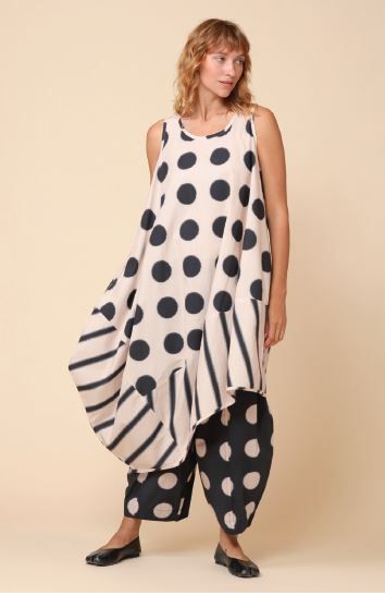 KEDEM SASSON DRESS-BEIGE/BLACK CIRCLES KEDEM SASSON DRESS-BEIGE/BLACK CIRCLES