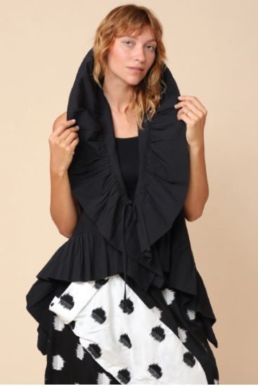 KEDEM SASSON RUSHED COLLAR JILET-BLACK KEDEM SASSON RUSHED COLLAR JILET-BLACK