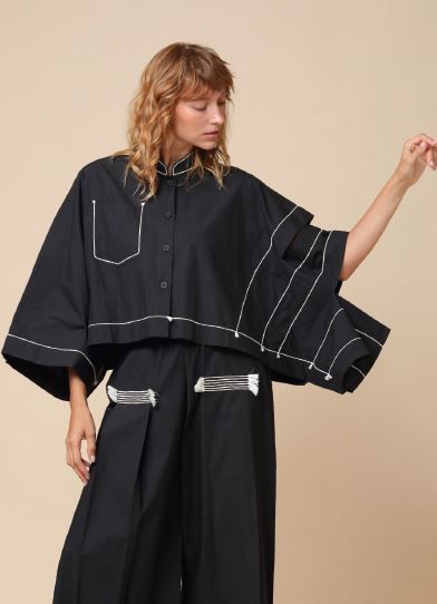 KEDEM SASSON KIMONO STYLE SHIRT-BLACK