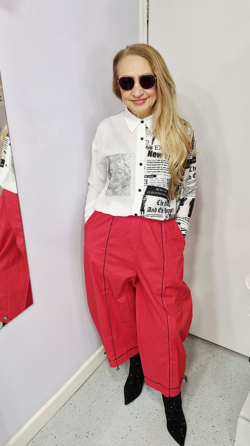 KEDEM SASSON TULIP SHAPE TROUSERS-RED KEDEM SASSON TULIP SHAPE TROUSERS-RED