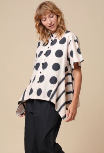 KEDEM SASSON OVERSIZED SHIRT-BEIGE/BLACK CIRCLES