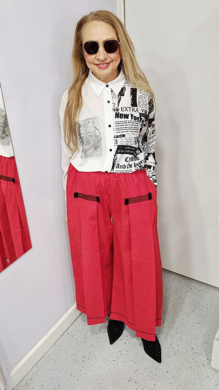 KEDEM SASSON WIDE LEG TROUSERS-RED