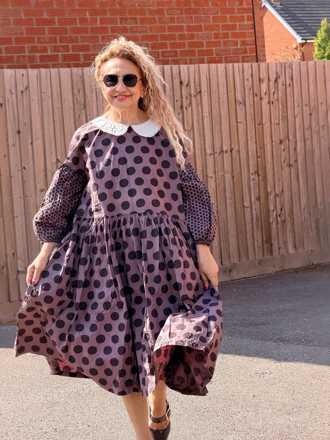 EWAIWALLA DRESS-EDINA-DARK MAUVE AND WALNUT EWAIWALLA DRESS-EDINA-DARK MAUVE AND WALNUT