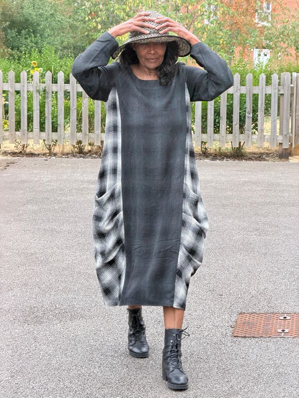 LUUKAA REESE WOVEN DRESS-ANTHRACITE/ECRU