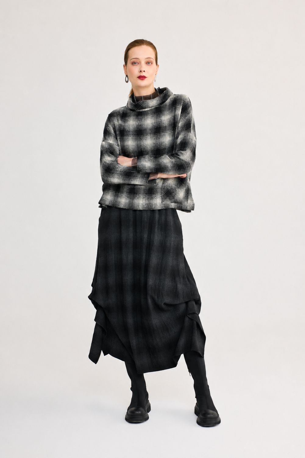 LUUKAA BIANCA WOVEN BLOUSE-ECRU PLAID LUUKAA BIANCA WOVEN BLOUSE-ECRU PLAID
