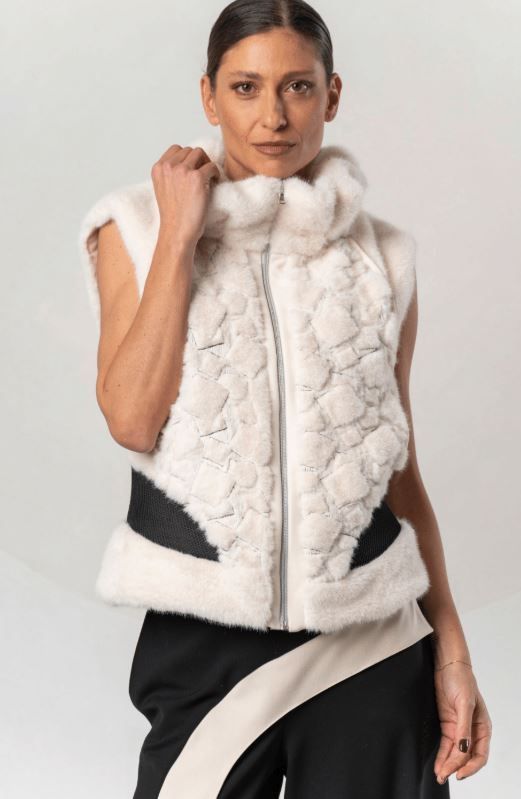 ELISA CAVALETTI FAUX FUR GILET-IVORY/BLACK