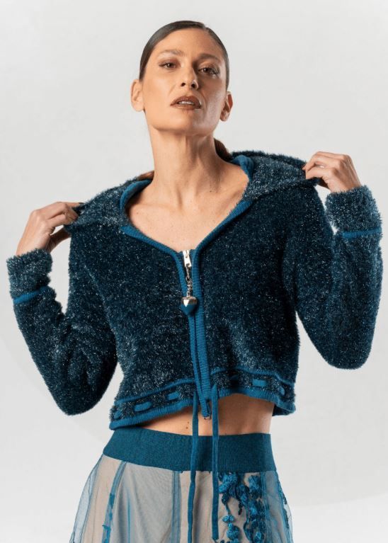 ELISA CAVALETTI HOODED JACKET-TEAL BLUE ELISA CAVALETTI HOODED JACKET-TEAL BLUE