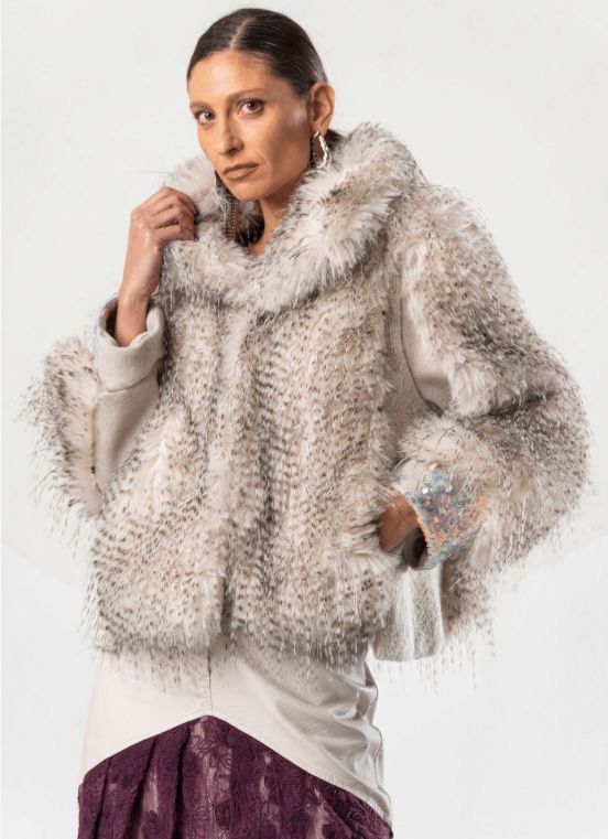 ELISA CAVALETTI FAUX FUR JACKET -ALBASTRO-BEIGE ELISA CAVALETTI FAUX FUR JACKET -ALBASTRO-BEIGE