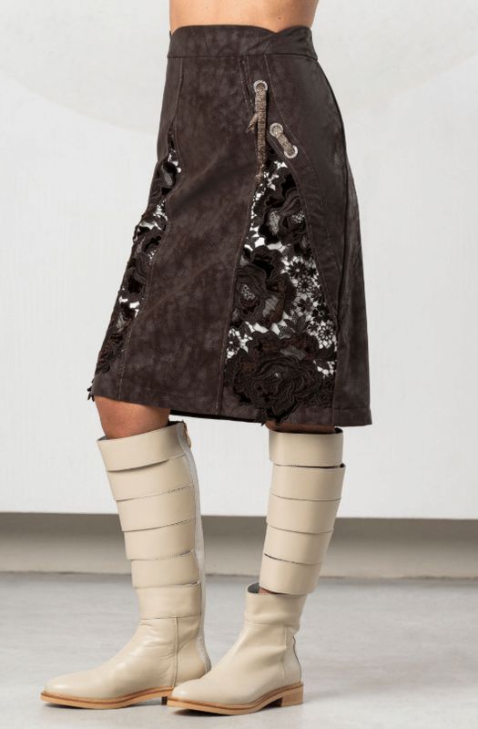 ELISA CAVALETTI A-LINE SKIRT-ONICE-BROWN