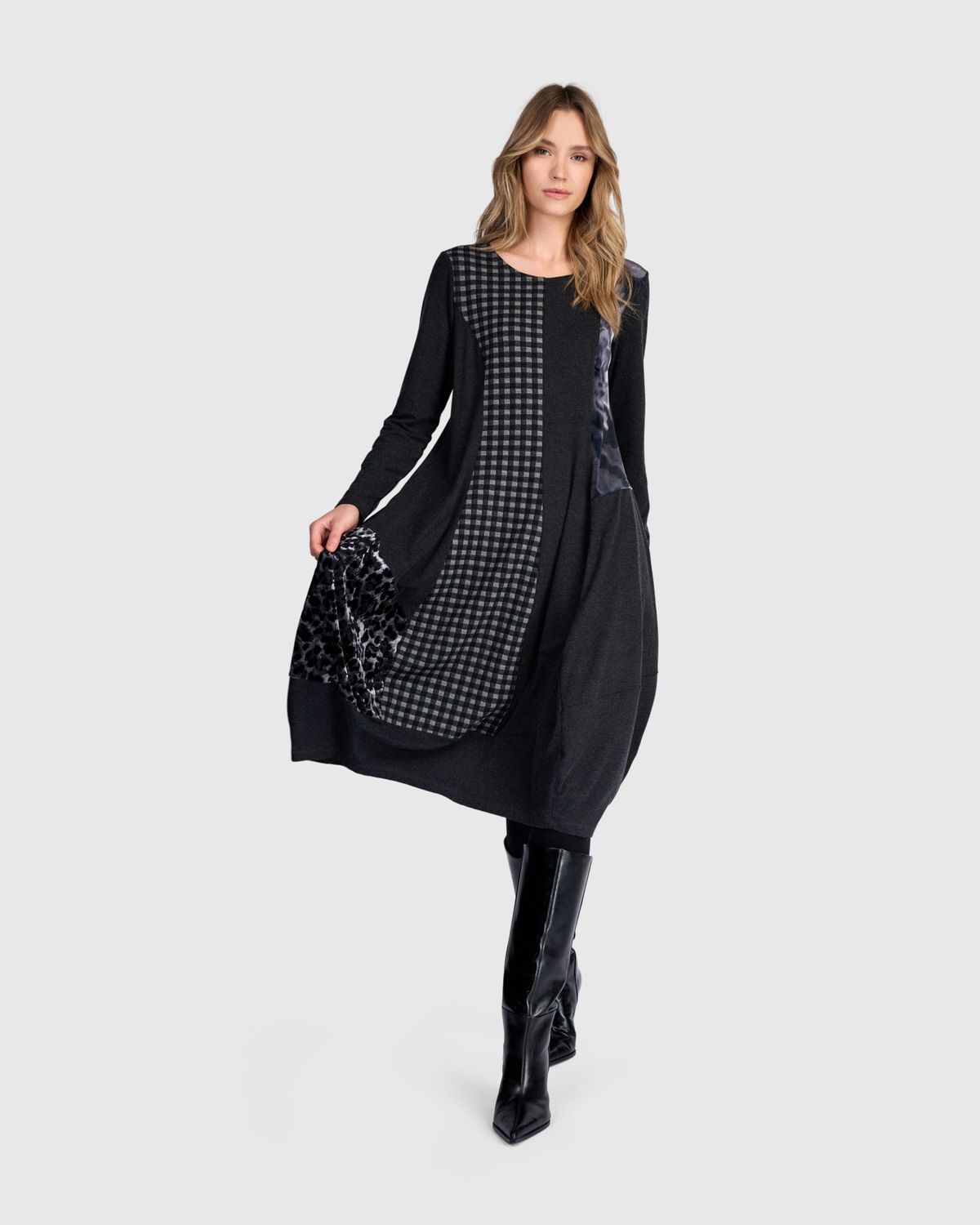 ALEMBIKA JERSEY TULIP STYLE DRESS-GREY ALEMBIKA JERSEY TULIP STYLE DRESS-GREY