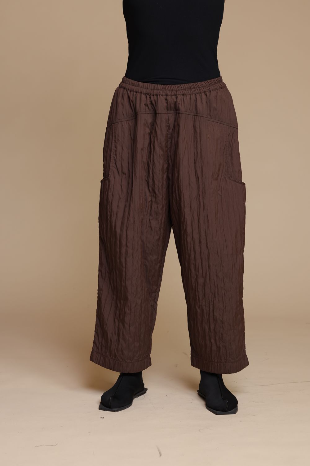 KEDEM SASSON CRINKLE TROUSERS-BROWN