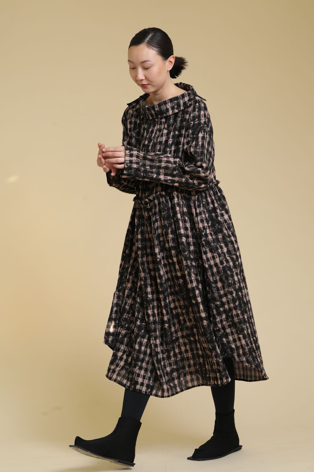 KEDEM SASSON (AMMA) CHECK DRESS-BLACK KEDEM SASSON (AMMA) CHECK DRESS-BLACK
