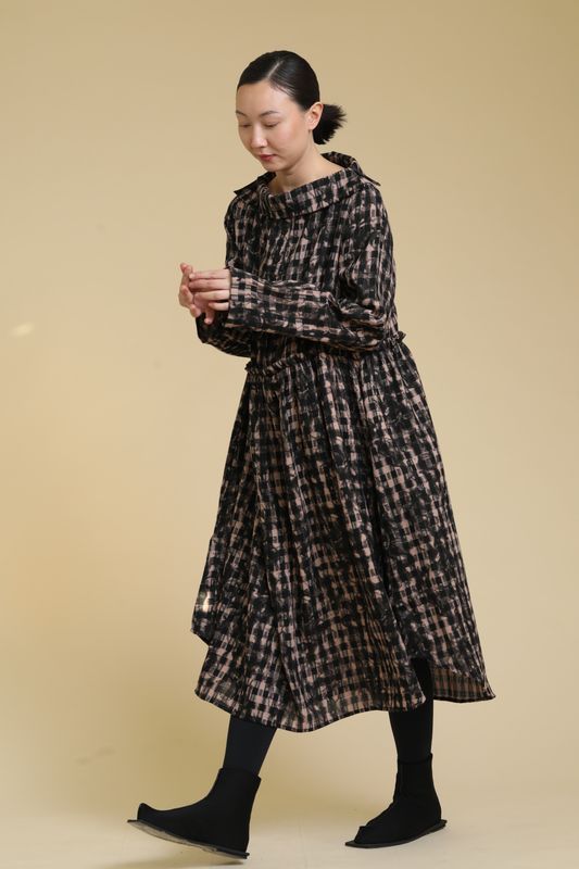KEDEM SASSON (AMMA) CHECK DRESS-BLACK