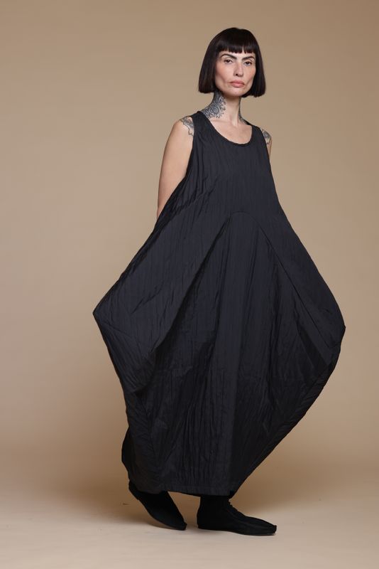 KEDEM SASSON CRINKLE DRESS-BROWN and BLACK
