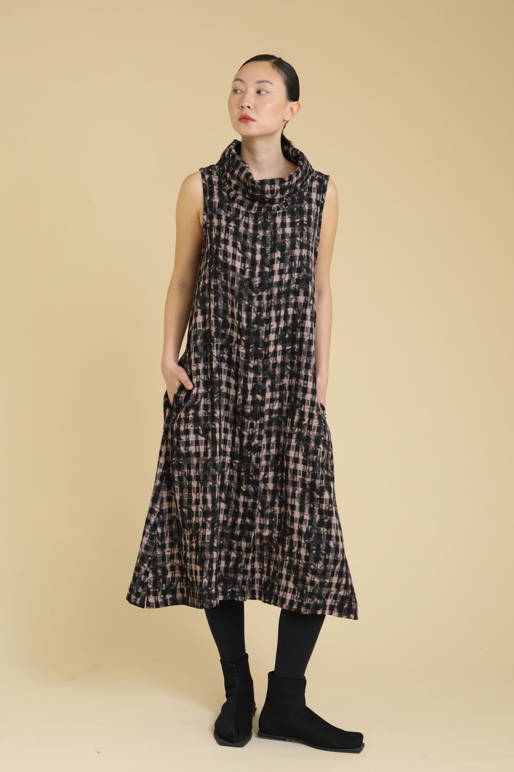 KEDEM SASSON (AMMA) CHECK DRESS-BLACK