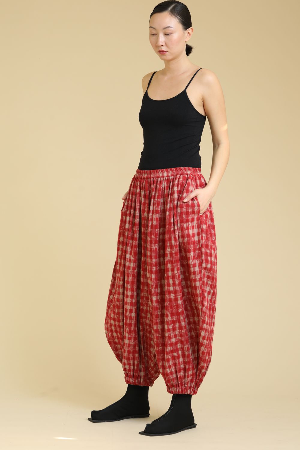 KEDEM SASSON (AMMA) CHECK TROUSERS-RED KEDEM SASSON (AMMA) CHECK TROUSERS-RED