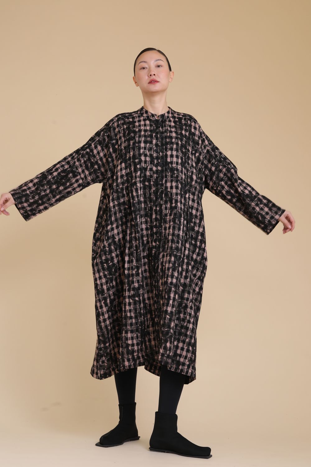 KEDEM SASSON (AMMA) CHECK COAT/DRESS-BLACK KEDEM SASSON (AMMA) CHECK COAT/DRESS-BLACK