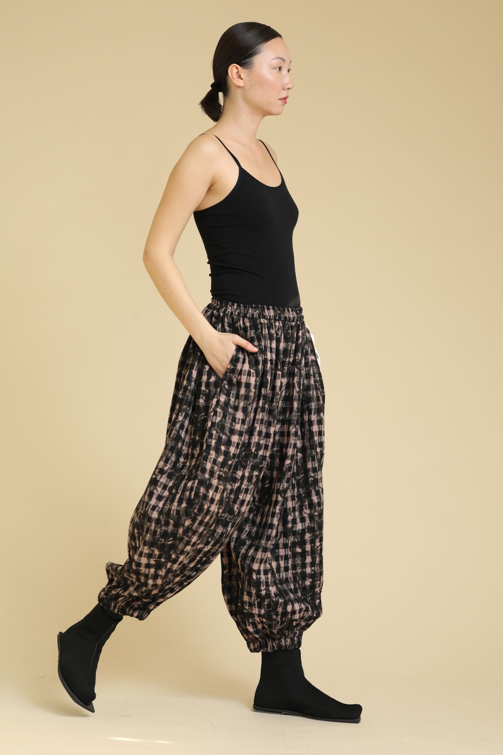 KEDEM SASSON (AMMA) CHECK TROUSERS-BLACK